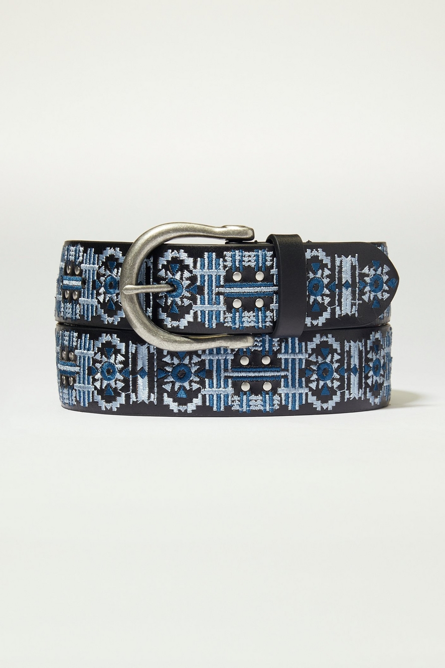 blue geo embroidery belt